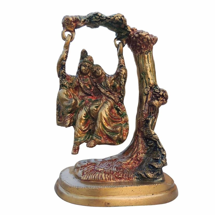 Brass Radha Krishna Idol With Tree - Decorative God Statue, Height : 7 Inch (BSMAS1256 C) view 2