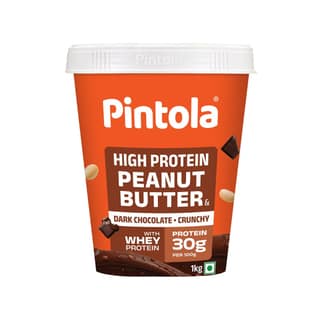 Pintola HIGH Protein Peanut Butter Dark Chocolate | 30% Protein | High Fibre | NO Salt | Non GMO, Naturally Gluten Free, Zero Cholesterol | Crunchy, 1kg