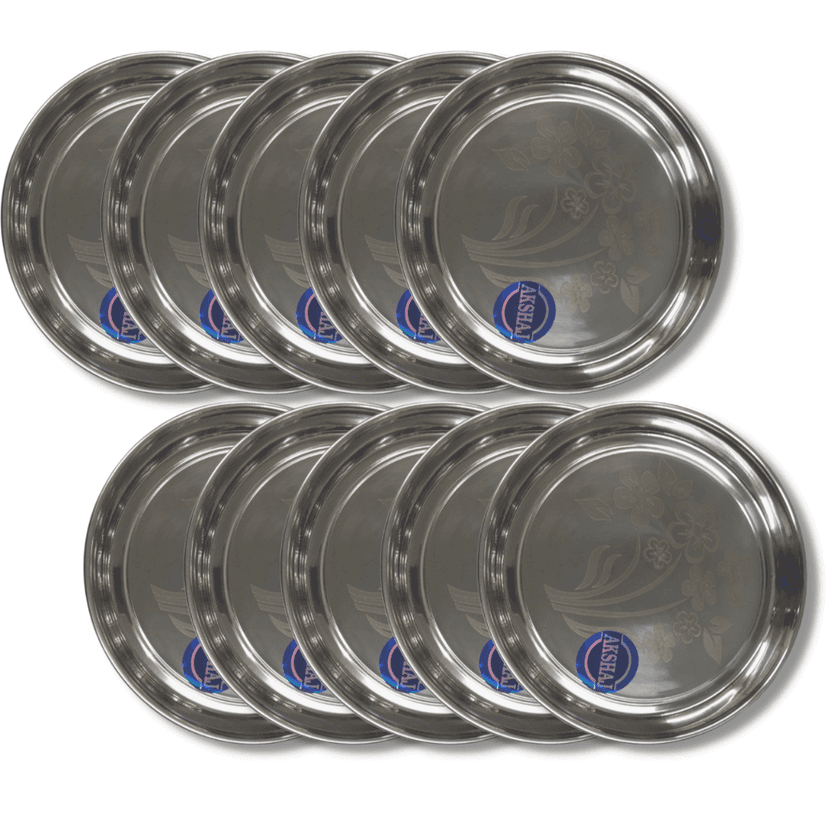 SHINI LIFESTYLE Stainless Steel Plate, khumcha Thali, Floral design, dinner plate 10pc