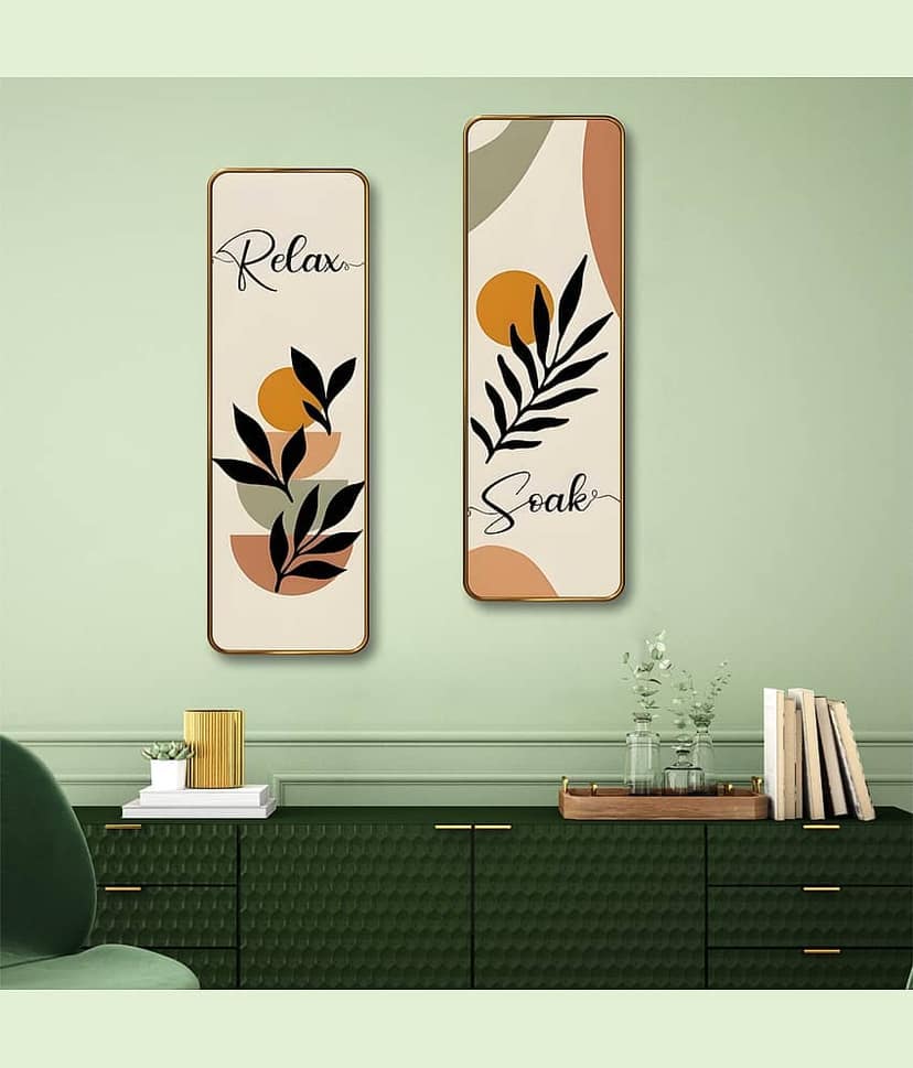 SAF Relax & Soak Abstract Wall Panel Set of 2 | Sparkle Lamination MDF Wall Art | Minimal Botanical Décor for Bedroom, Living Room & Bathroom Walls view 2