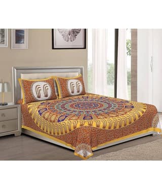 Uniqchoice Cotton Double Bedsheet ( Yellow )