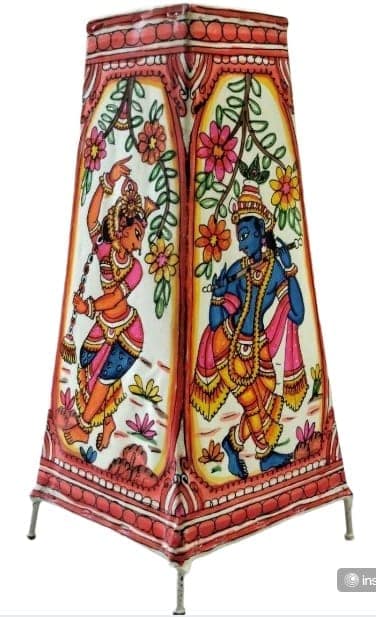 Dancing Radha Krishna Hand Painted Traditional Indian Decorative Fabric Lantern