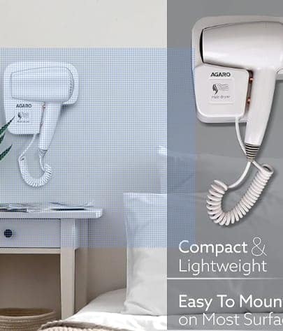 Wall Mounted Hair Dryer 1400W, Electric Wall Mount Hair Dryer, Hotel, Bathroom, Household, Wall Hanging Dryer, White view 3