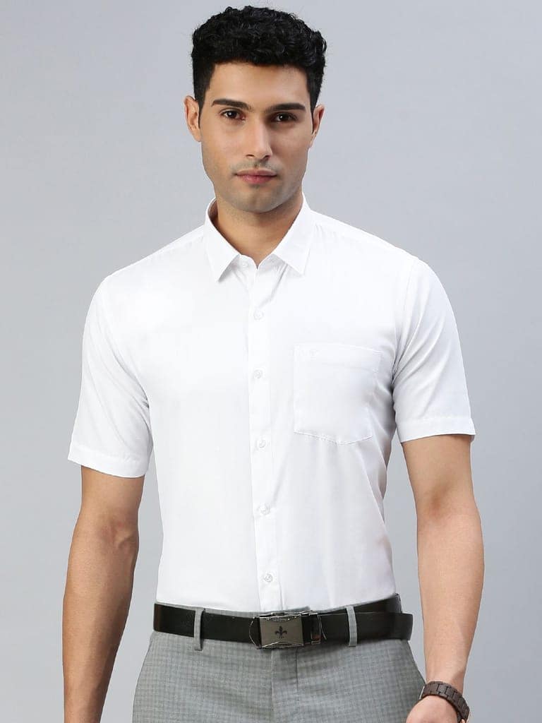 Mens Half Sleeves Cotton White Shirt Wewin New view 2