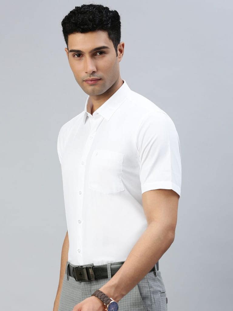 Mens Half Sleeves Cotton White Shirt Wewin New view 4
