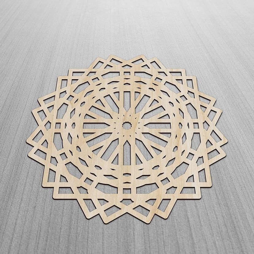 Haoser Mandala Wooden Wall Art, Traditional Star Ornament Polygonal Details, Birch Wood Plywood Rustic Wall Art Accent for Hallway Bedroom Living Room Cafes and Offices (Mandala Design-10_30CM) view 2