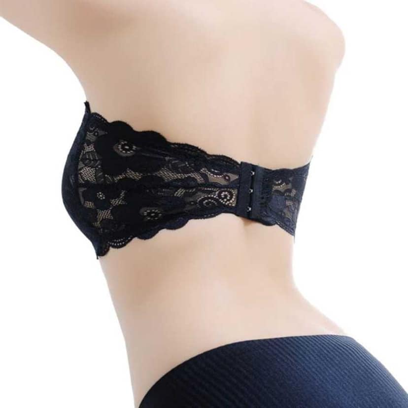Women’s/Girl’s Lace Net Tube Bra Strapless Padded Seamless Hook Closure Bra - Black view 3