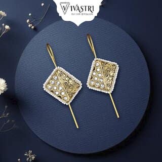 Vivastri Enamelled Polki Kundan Gold Plated Pearl Alloy Ear cuff,Cuff Earrings for Women & Girls - VIVA2816ERG