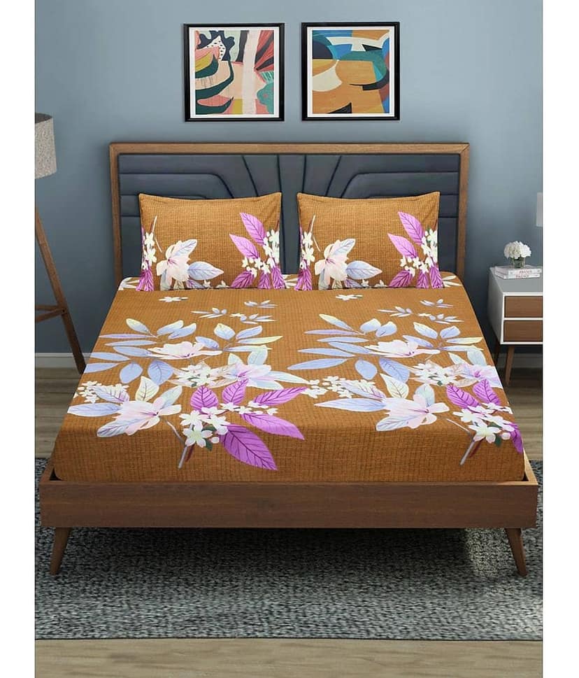 Home Candy Microfiber Floral Double Bedsheet with 2 Pillow Covers-Brown view 2
