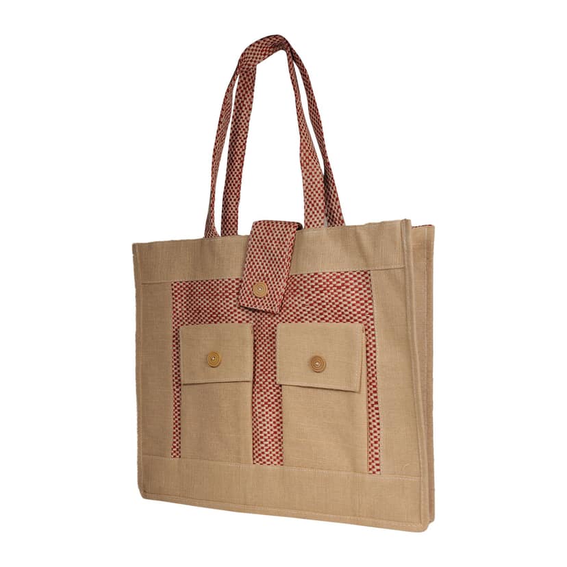 Jharcraft JUTE Shopping Bag With Front Pocket(BG00632) view 8
