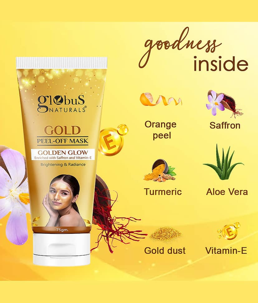 Globus Naturals Gold Peel off Mask For Golden Glow,Skin Brightening, Anti-Ageing,For All Skin Type,75Gm (Pack of 2) view 2