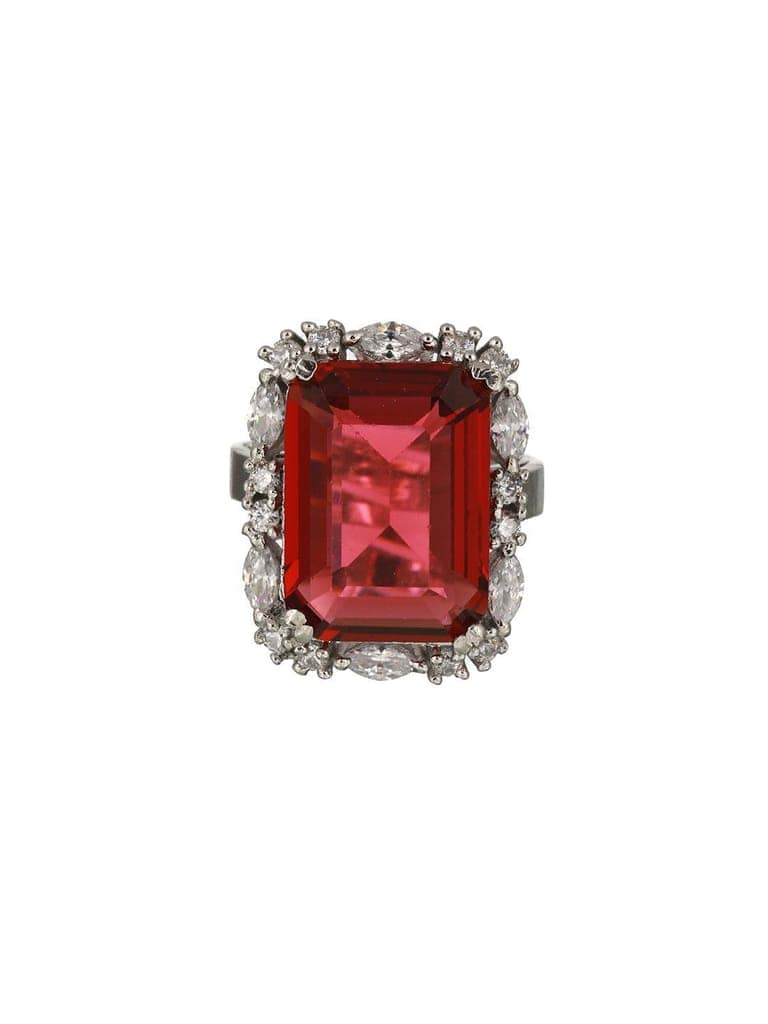 Silver Toned Red Ruby CZ Studded Cocktail Designer Finger Ring view 4