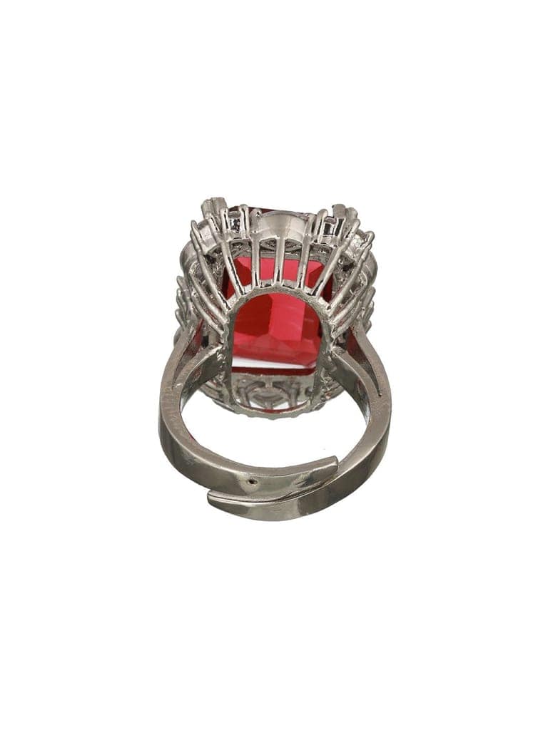 Silver Toned Red Ruby CZ Studded Cocktail Designer Finger Ring view 5