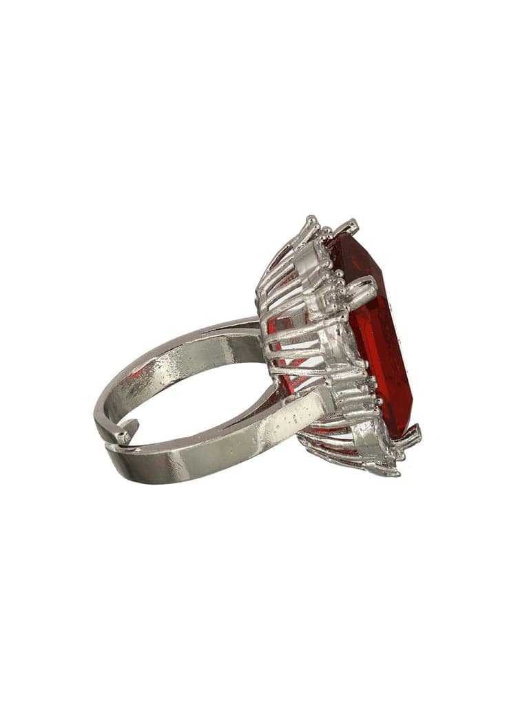 Silver Toned Red Ruby CZ Studded Cocktail Designer Finger Ring view 6