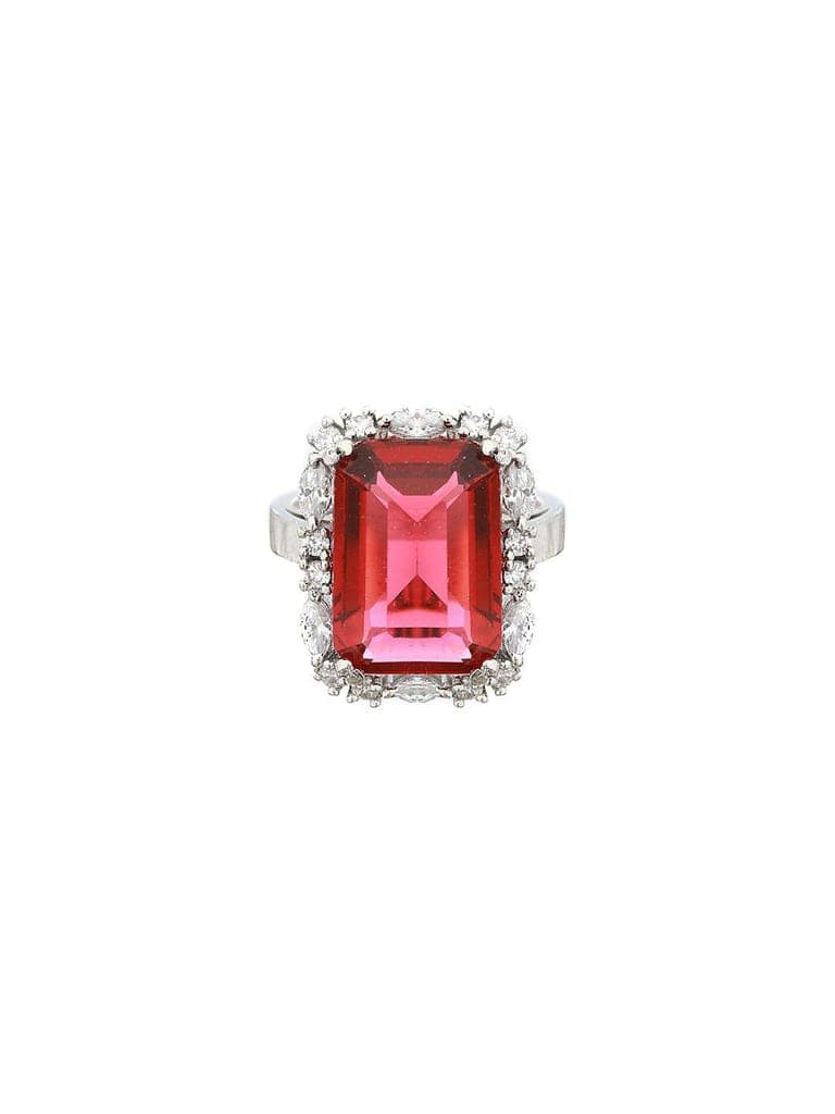Silver Toned Red Ruby CZ Studded Cocktail Designer Finger Ring view 7