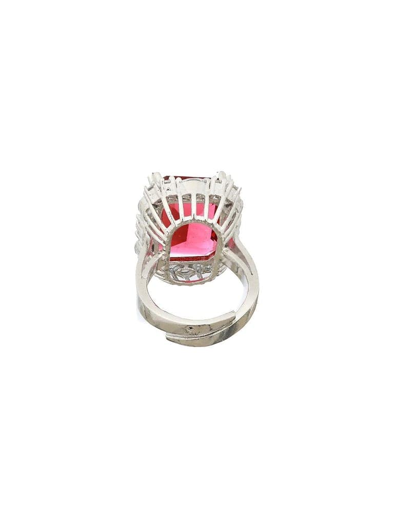 Silver Toned Red Ruby CZ Studded Cocktail Designer Finger Ring view 8