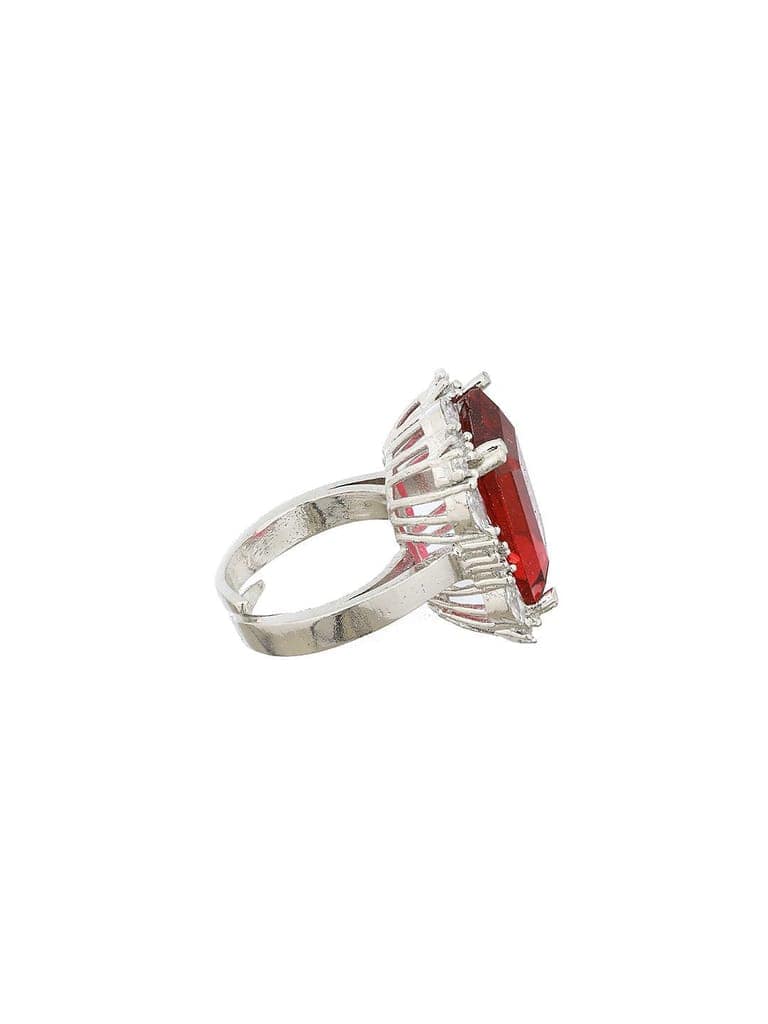 Silver Toned Red Ruby CZ Studded Cocktail Designer Finger Ring view 9