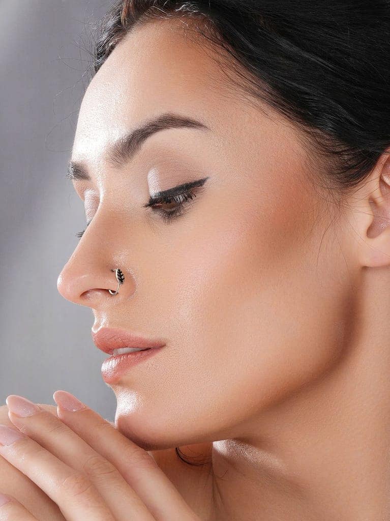 925 Sterling Silver Oxidised Leafy Nose Pin Studs For Women view 2