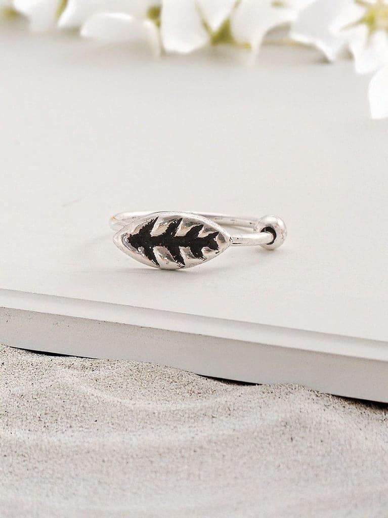 925 Sterling Silver Oxidised Leafy Nose Pin Studs For Women view 3