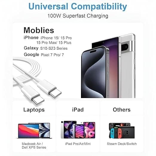 Used For Apple Iphone, 60W Usb C To Usb C Cable, Upgraded Fast Charging Usb Type C To Type C Cable, Cord Phone Charger Compatible With iPhone 15/15 Plus/15 Pro/15 Pro Max/Samsung S24 Ultra/S24/S23/S22 (White) | C to C Cable For Apple Phone view 2