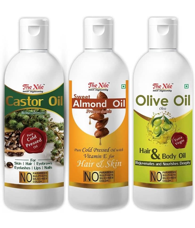 The Nile Castor Oil 100 Ml + Almond Oil 100 ML + Olive Oil 100 ML 300 mL Pack of 3
