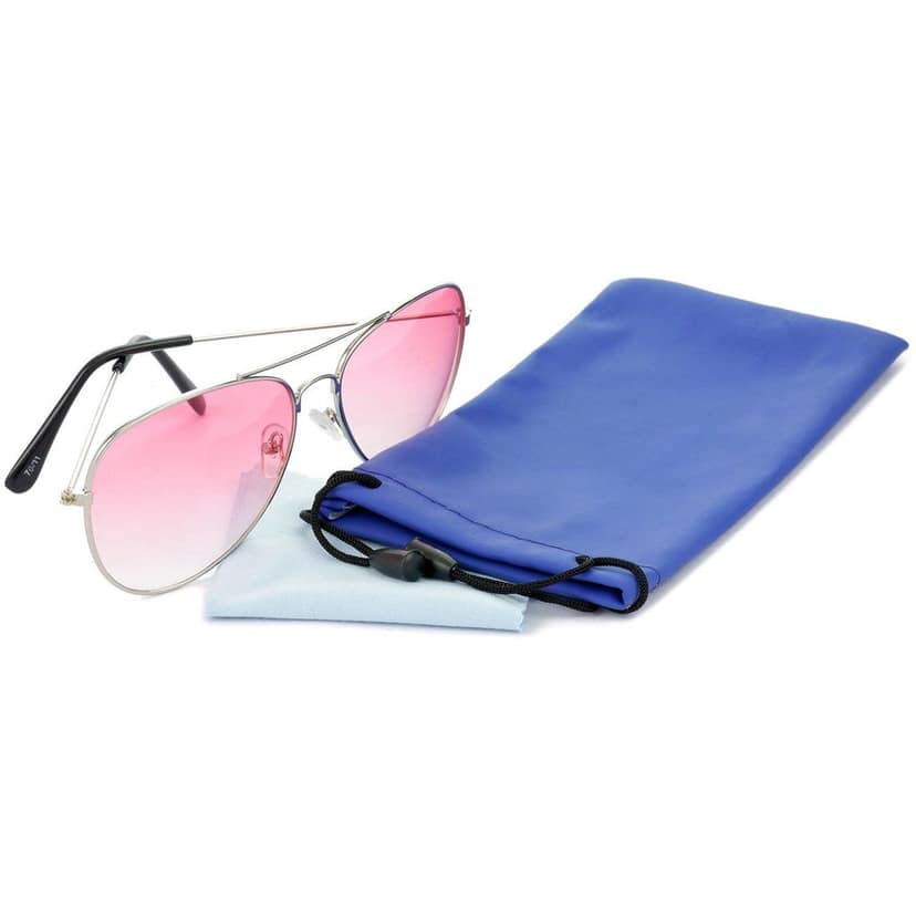 HRINKAR Men Women Boys & Girls Pilot & Rectangular Sunglasses Silver & Silver Frame, Red & Pink Lens (Medium) Pack of - 2 view 7