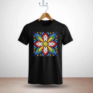 Trishoolin Vibrant Mandala Bloom Theme T-Shirt | Design 30110MB | Cotton Regular Fit | Crew Neck / Round Neck Half Sleeve | Pack of 1