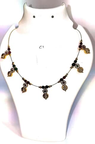 Delicate Gold Plated Ball Chain Necklace with Intricate Coin Pendants