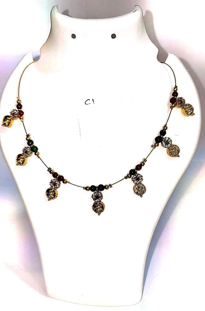 Delicate Gold Plated Ball Chain Necklace with Intricate Coin Pendants