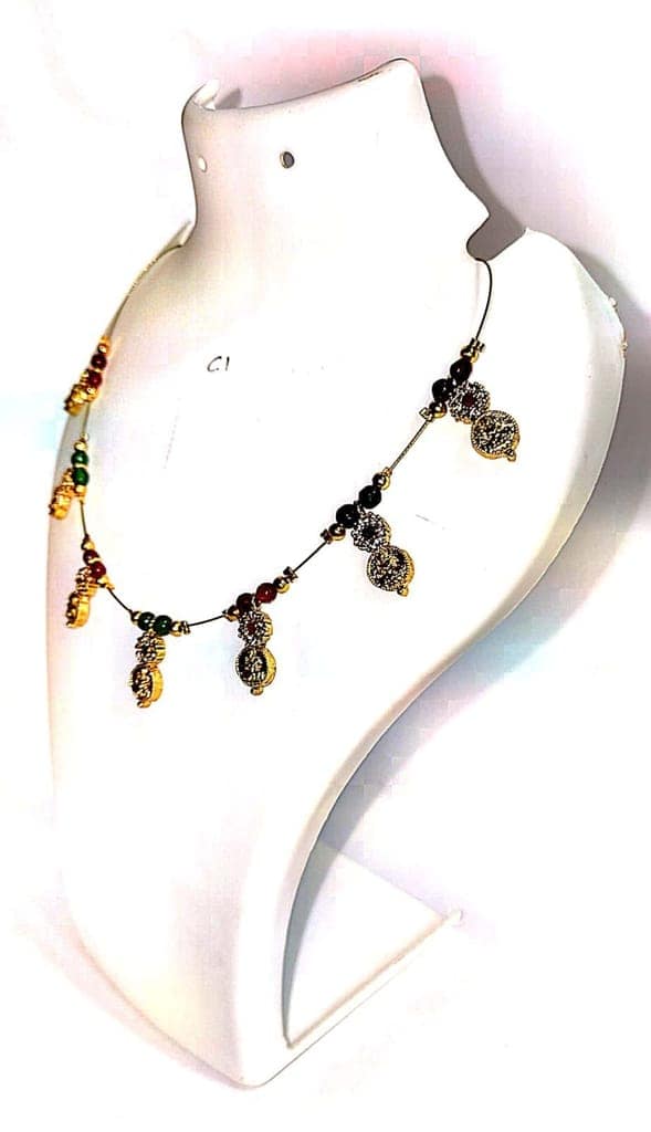 Delicate Gold Plated Ball Chain Necklace with Intricate Coin Pendants view 4