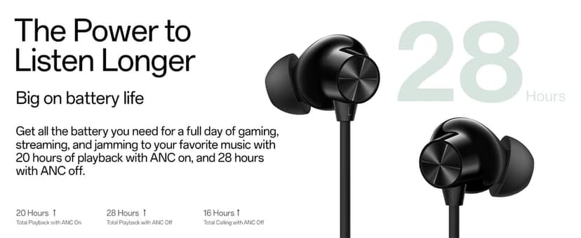 OnePlus Bullets Wireless Z2 ANC Bluetooth in Ear Earphones with Mic, 45dB Hybrid ANC, Bombastic Bass - 12.4 mm Drivers, 10 Mins Charge - 20 Hrs Music, 28 Hrs Battery (Booming Black) IMPORTED view 6