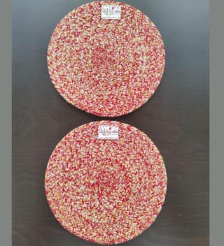 Round table mats cotton placemats (pack of 2) | Hotpads / trivets 9", Heat Resistant, Reversible Use (Yellow) by Bulky Santa