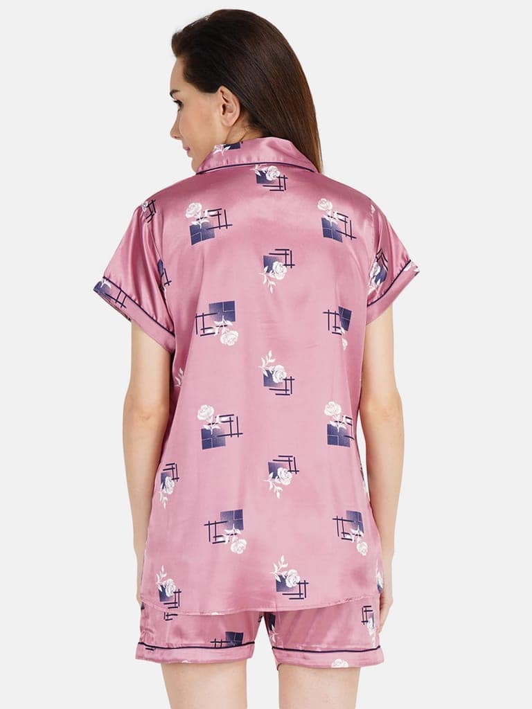 KOI SLEEPWEAR Women Satin Short Nightsuit Set - Rose Onion view 6