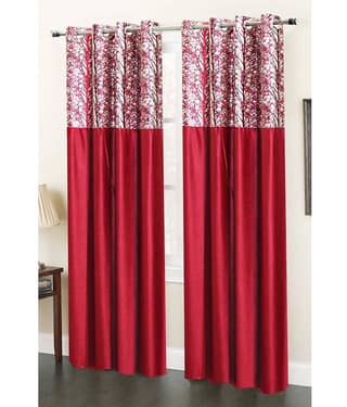 Homefab India Solid Semi-Transparent Eyelet Long Door Curtain 9ft (Pack of 2) - Maroon