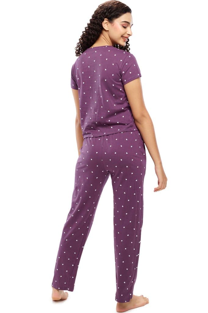 ZEYO Women's Cotton Blue Heart Printed Night suit set view 4