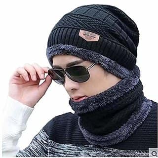 Men's Women's Snow Proof,Inside Fur, Warm Woolen Cap with Neck Muffler/Neck Warmer/Scarf for Winters (Multi Color) view 2