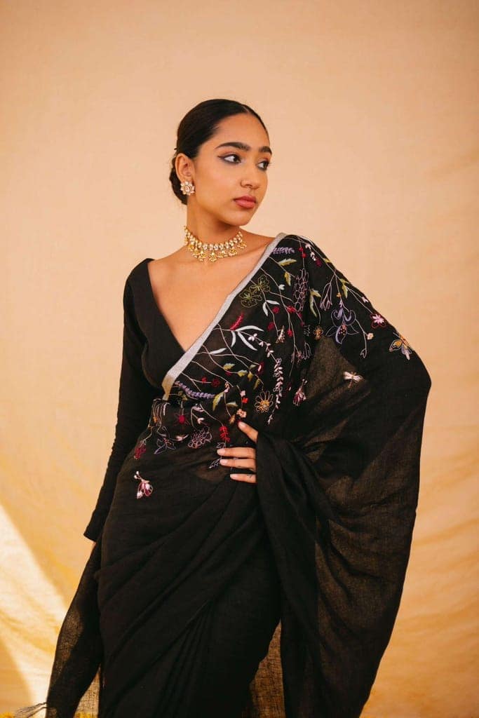 linen cotton with Handmade embroidery