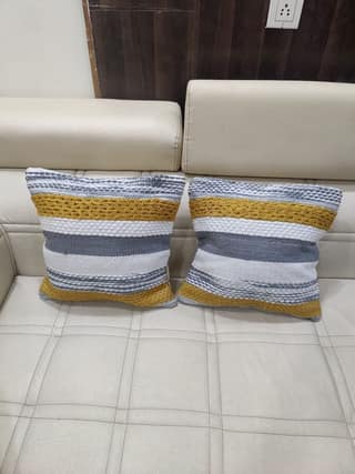 BulkySanta handtufted Cotton Cushion Covers for Sofa, 16 in x 16 in (2, Grey Yellow White)
