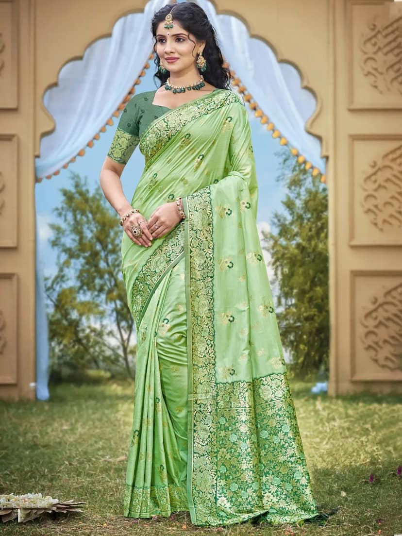 Light Green Banarasi Silk Saree view 2