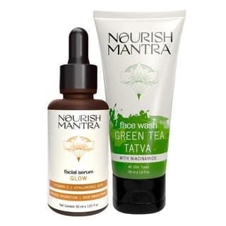 Nourish Mantra Green Tea Face Wash (50ml) & Glow Serum (30ml)/For a Clear Healthy & Glowing Skin/2-in1 Exfoliator & Face Wash/ Rejuvenates Dull Skin/ For All Skin Types