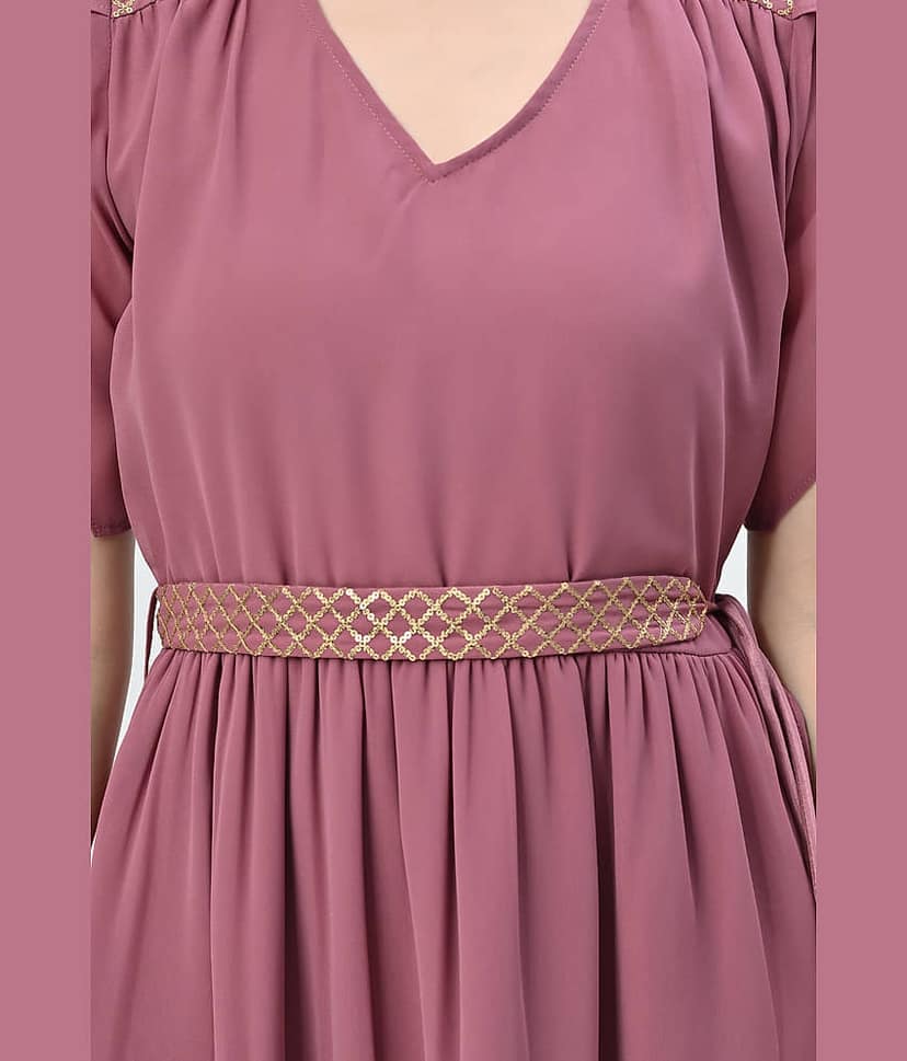 ALL WAYS YOU Women Georgette Solid Fit & Flare Dress ( Pink ) view 2