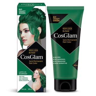 COSGLAM Semi Permanent Hair Color, No Peroxide, Non Oxidative, Ammonia Free Hair Colour 41 Crazy Green - 120gm