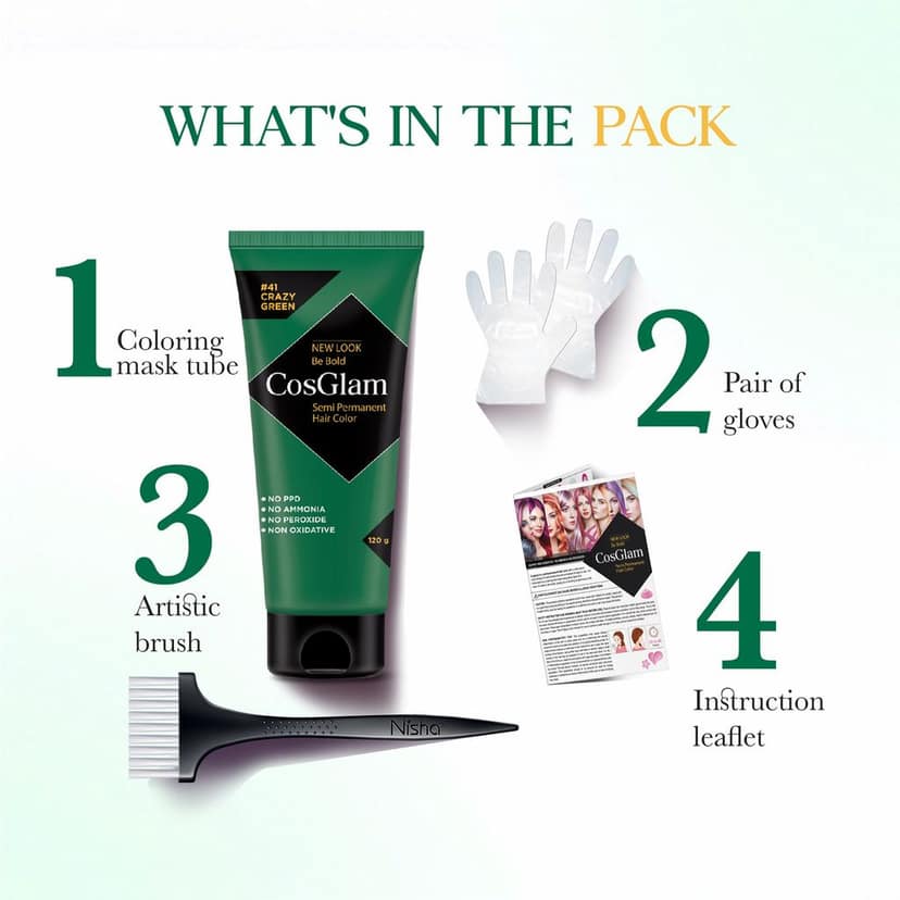 COSGLAM Semi Permanent Hair Color, No Peroxide, Non Oxidative, Ammonia Free Hair Colour 41 Crazy Green - 120gm view 6