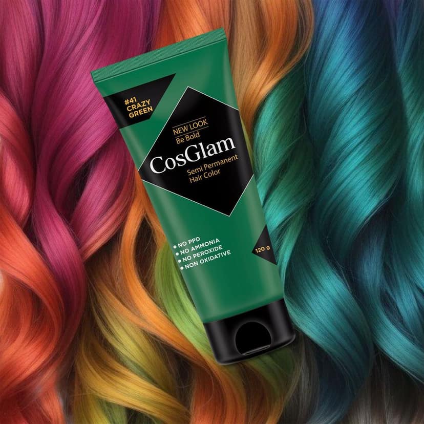 COSGLAM Semi Permanent Hair Color, No Peroxide, Non Oxidative, Ammonia Free Hair Colour 41 Crazy Green - 120gm view 9