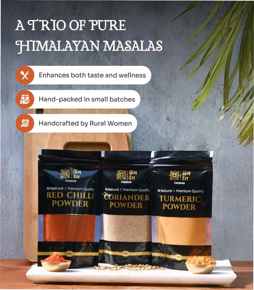 Pure Himalayan Spices - Turmeric, Coriander & Red Chilli Powder | Pack of 3 x100gm view 2