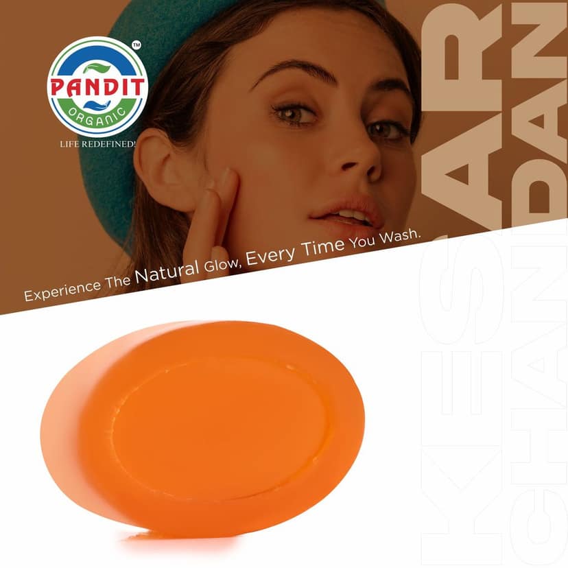 Pure Kesar Chandan Organic Handmade Soap Bar (Value Pack - 100 g) – Cold-Pressed Oils, Glycerin & Natural Botanicals, Sulfate & Paraben Free, Ayurvedic Herbal Cleanser for All Skin Types – Cleansing & Moisturizing view 3