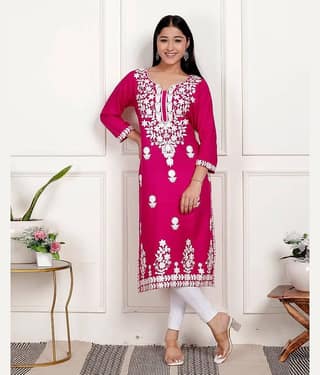 anushansa Women Viscose Rayon Embroidered Straight Kurti ( Black )