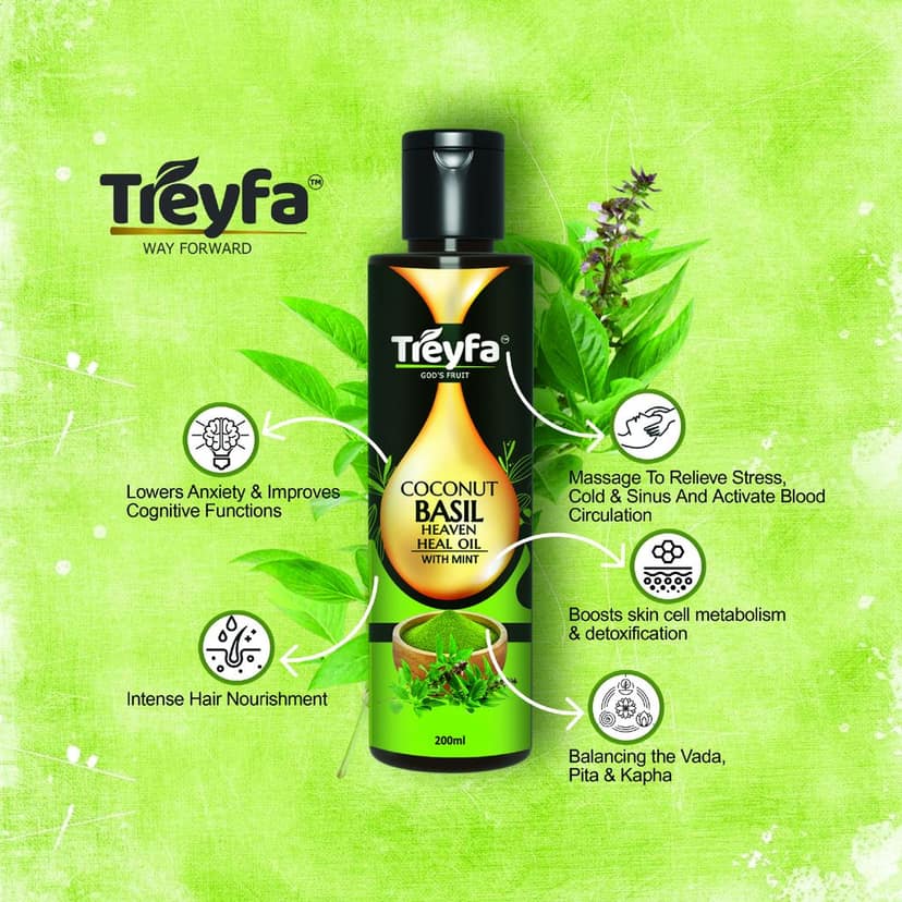 Treyfa Coconut Basil heaven heal oil for ultimate skin, hair and body care(200ml) view 6