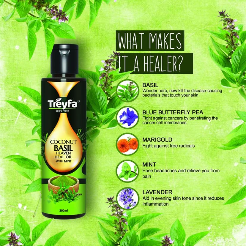 Treyfa Coconut Basil heaven heal oil for ultimate skin, hair and body care(200ml) view 7