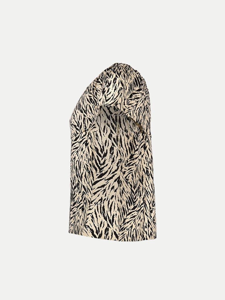 Women Beige Zebra Pattern Cap Sleeve Tops view 3